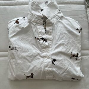 Women's White Dog Print Button-Up Shirt